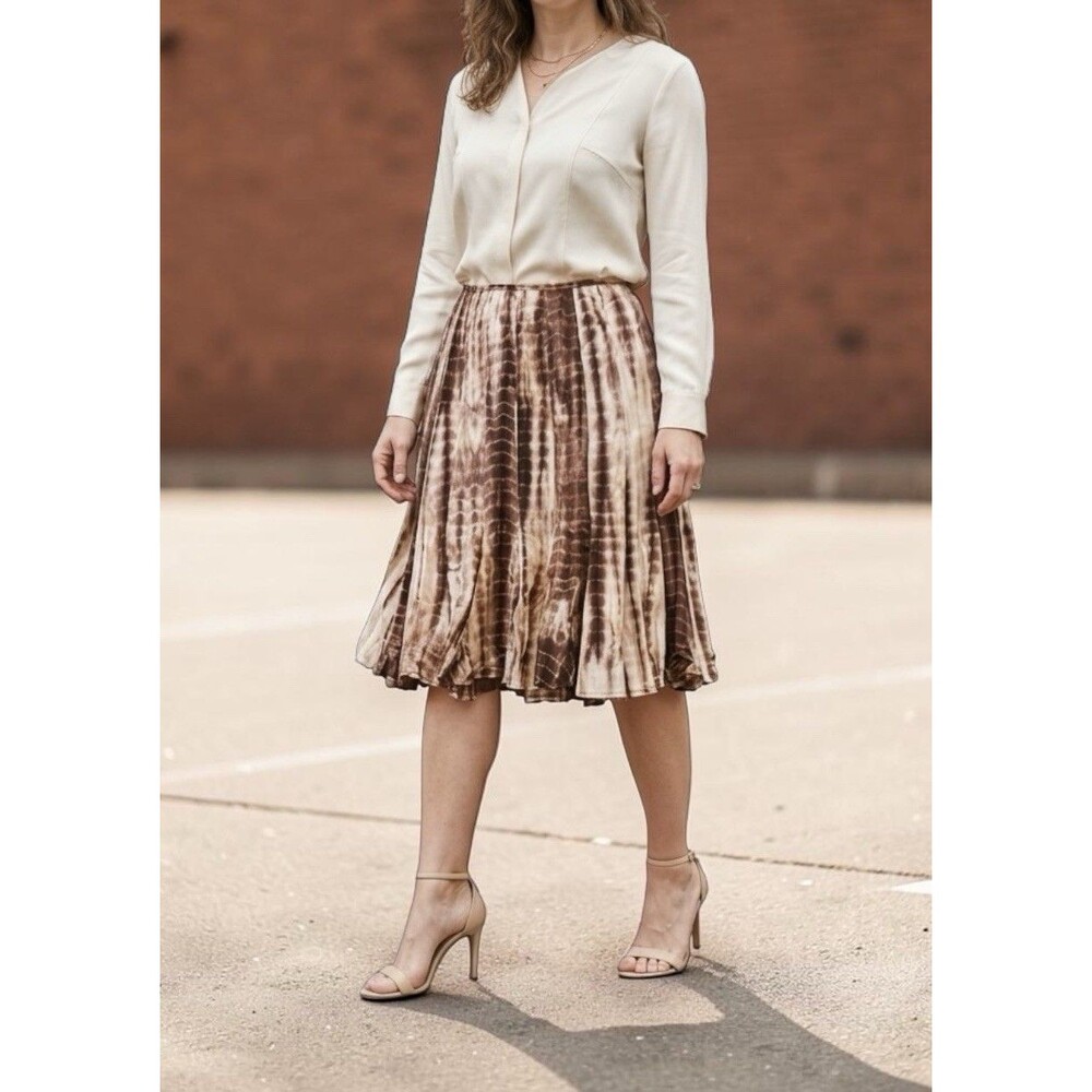 Lafayette 148 New York Women's Pleated  Silk Skirt 12 Dyed Flared Lined Silk Cot